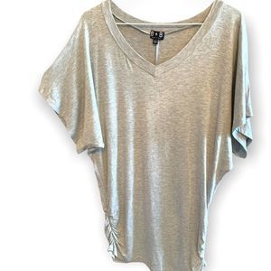 B + B Grey Ruched Short Sleeved Top S